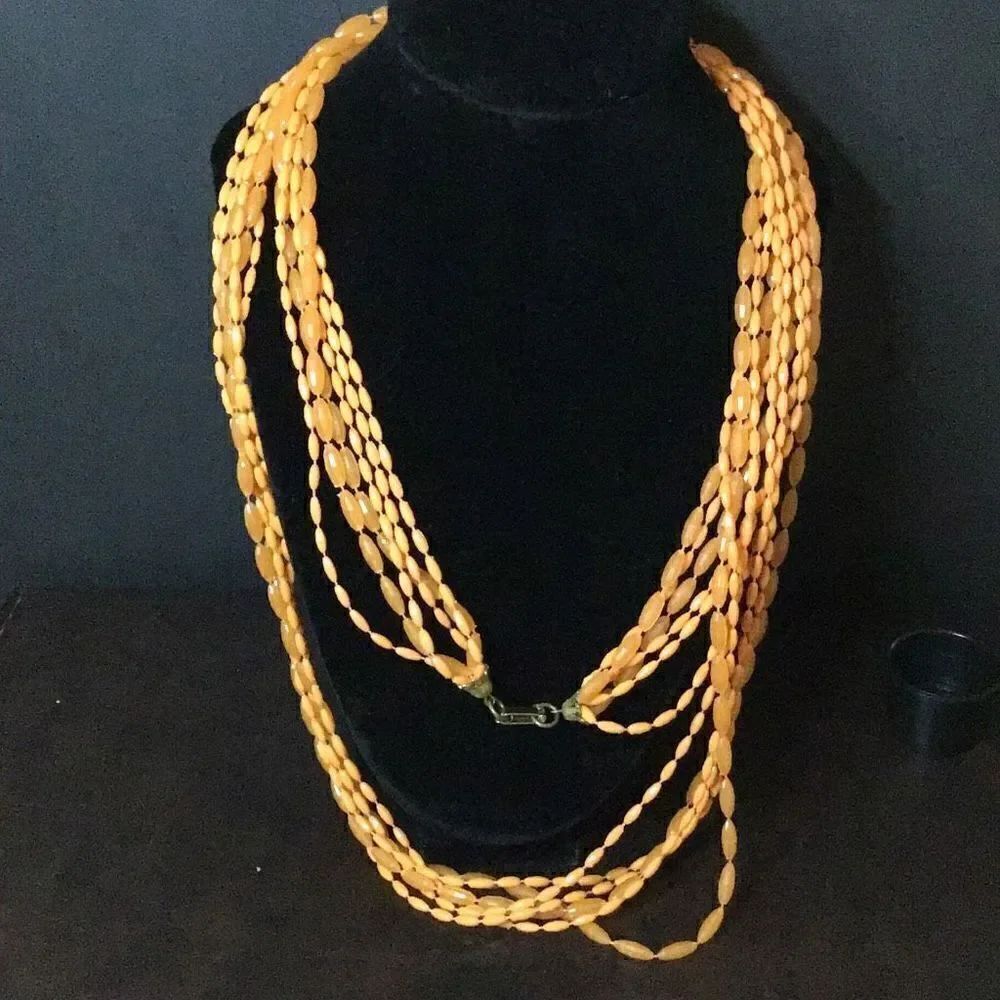 Multi stranded Vintage, yellowish-brown, long necklace